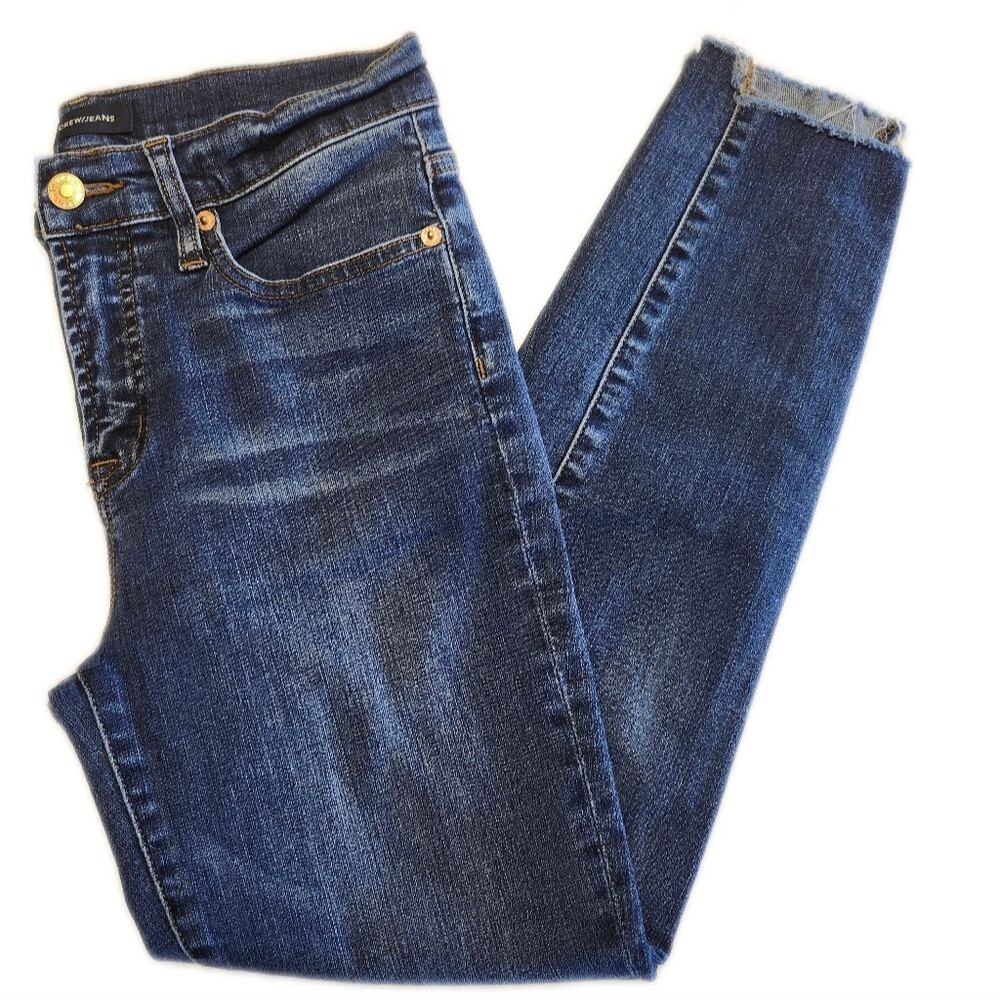 J. Crew 9" High Rise Toothpick Skinny Jeans, Dark Blue Wash, 28